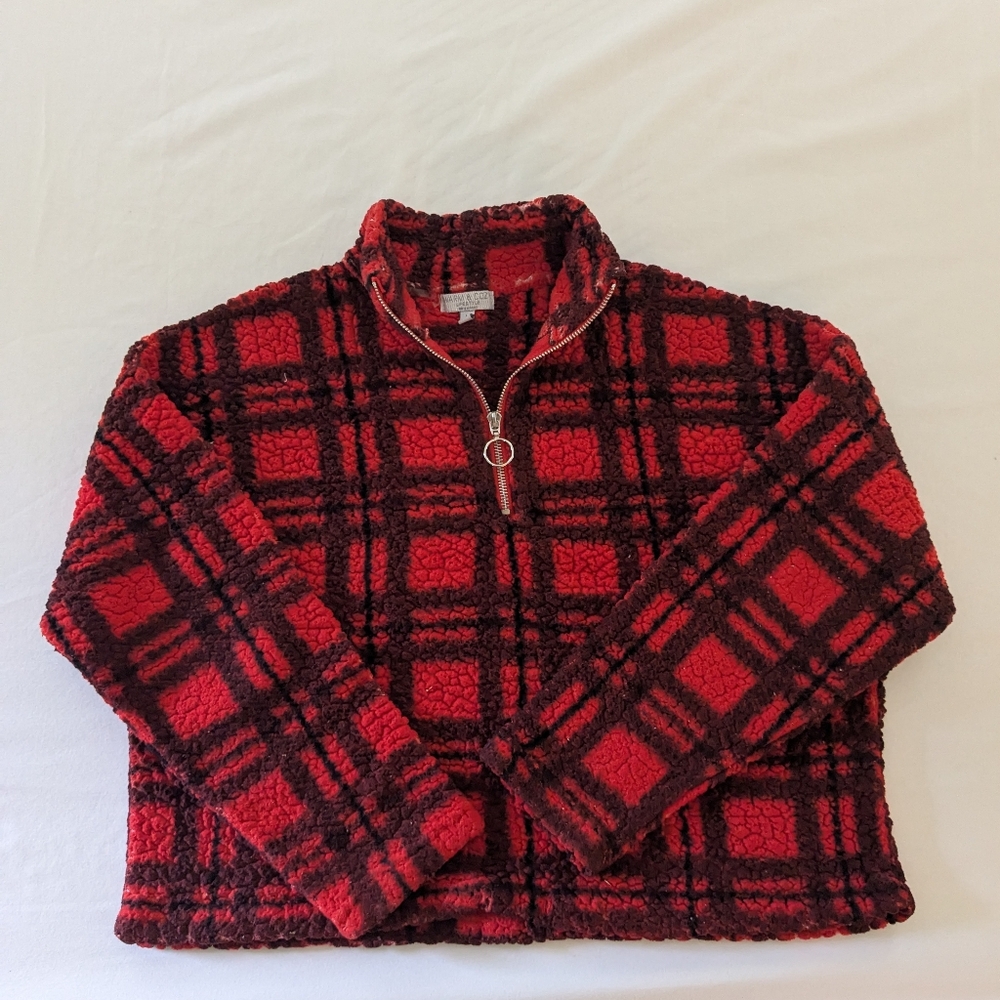 WARM & COZY Lifestyle | (2 available) Red Plaid Cropped Zip Up